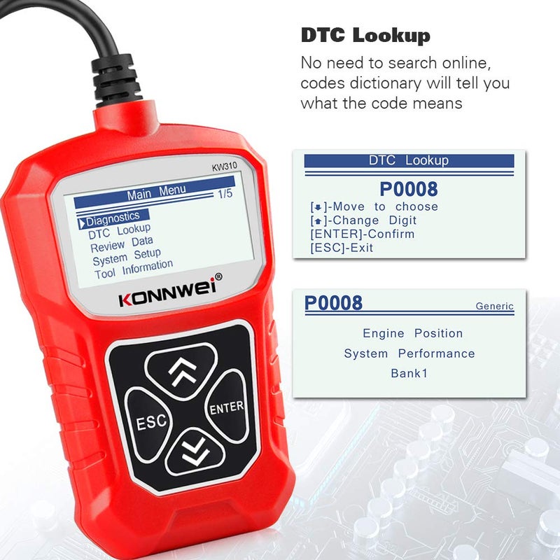 KONNWEI KW310 OBD2 Scanner Full OBDII Functions 10 Modes Automotive Engine Fault Code Reader Scan Tool for All 1996 and Newer Cars (Red) - Image 4